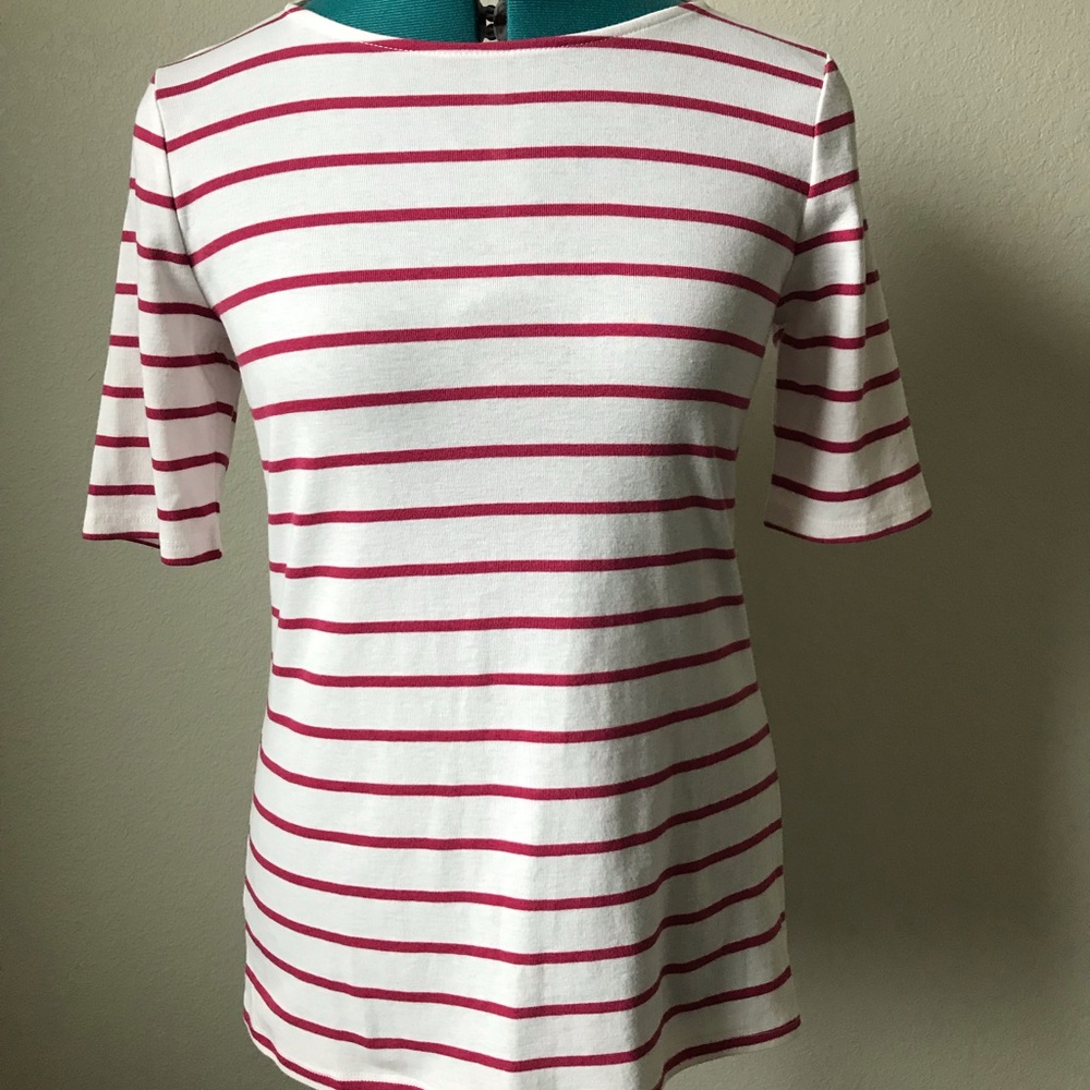 LOFT S maroon white stripe keyhole back top